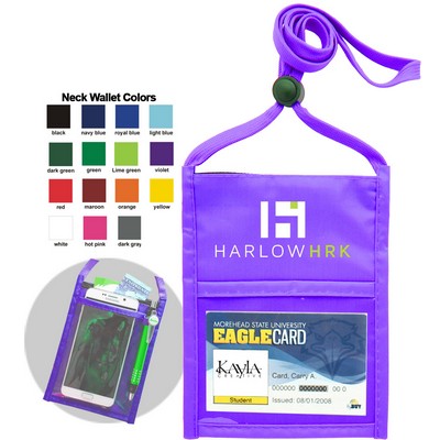 Violet Purple Zipper Neck Wallet w/Printed Lanyard