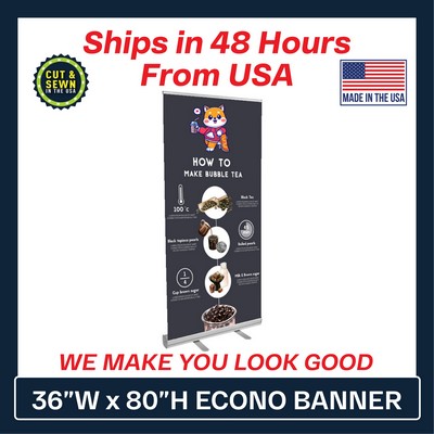 36" Econo Retractable Banner (Graphic & Hardware Package)-(No-Curl Hybrid Media) Printed in the USA