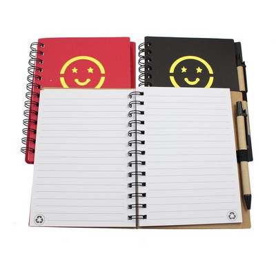Round Smile Face Recyclable Spiral Notebook With Sticky Note And Paper Pen
