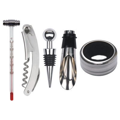 5 Piece Wine Opener Set w/Black Wood Case