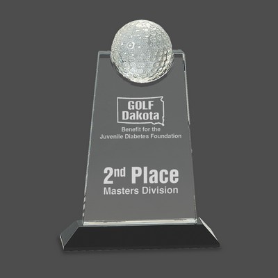 Clear Crystal Tablet Award w/Inset Golf Ball on Black Pedestal Base (9")