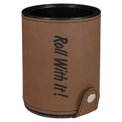 Dark Brown Leatherette Dice Cup w/ 5 Dice