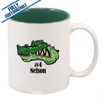 11 Oz. White & Green Ceramic Full Color Mug w/Handle