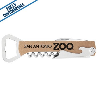 Light Tan Leatherette - Corkscrew Bottle Opener