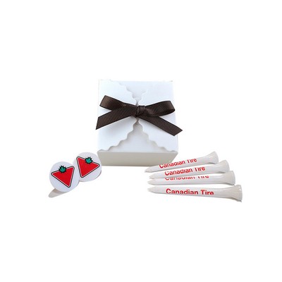 White Square Box w/ 15 Golf Tees + 2 Markers