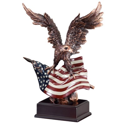 12 ½" Electroplated Bronze Eagle Trophy w/Painted American Flag