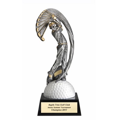 9 ¼" Antique Silver Male Golf Motion Trophy
