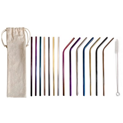 3PS Stainless Steel Straws Set w/Canvas Bag