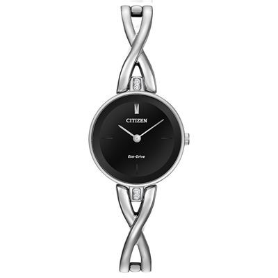 Citizen Ladies' Silhouette Bangles Collection Eco-Drive Stainless Steel Watch w/Black Dial