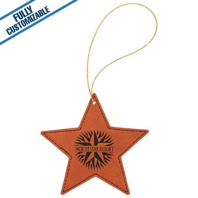 Saddle Tan Leatherette - Ornament With Silver String - Star