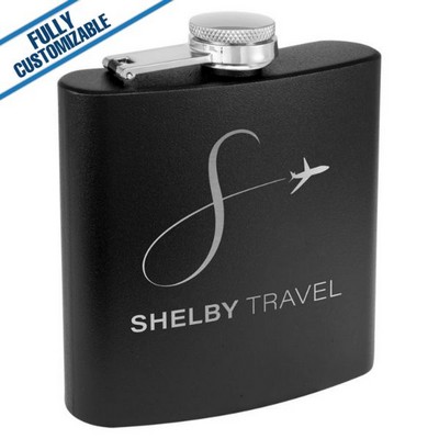 6 Oz. Black Matte Powder Coated Stainless Steel Flask