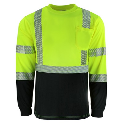 Safety Brite SB-C3LSBBSEG Class 3 Long Sleeve HI VIS Black Bottom Segmented T-Shirt