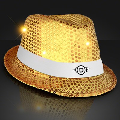 Shiny Gold Fedora Hats with White Bands - PRINTED