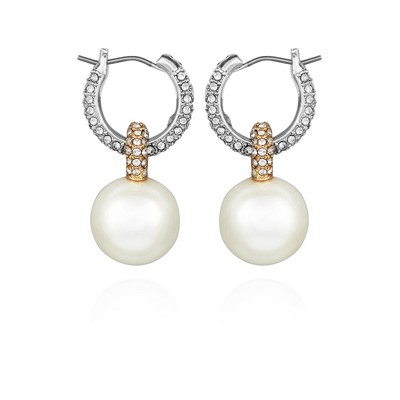 Vince Camuto® Two-Tone Crystal Huggie Earrings w/Faux Pearl Drop