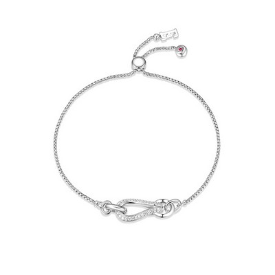 ELLE "Coalesce" Sterling Silver Pave Cubic Zirconia Link with Chain Slider Bracelet - Silver