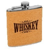 6 Oz. Cork Laserable Leatherette Stainless Steel Flask