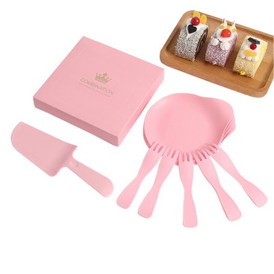 3" 1 Disposable Cake Knife Fork And Plate Kit into Custom Color Box