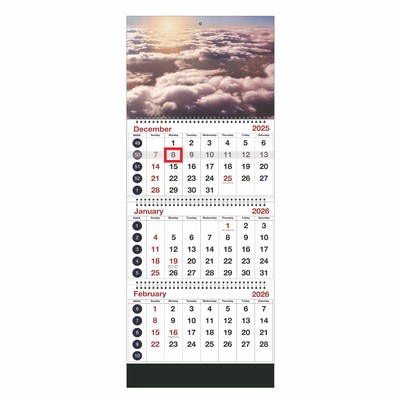 4 Panels 3-Month View Wall Calendar with Spiral Binding