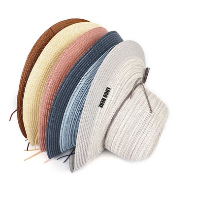 Women Straw Hat w/Plush Leather Cord
