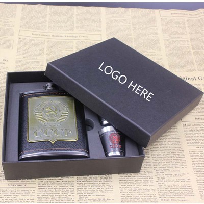 8 Oz. Stainless Steel Flask Set w/PU Cover