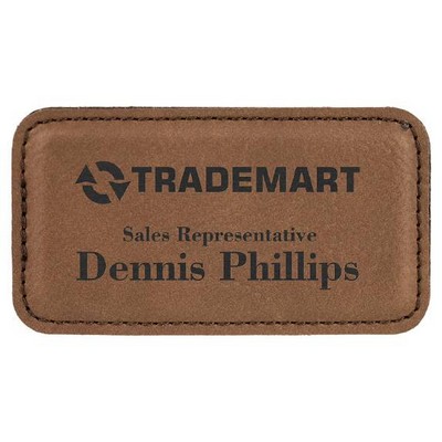 Rectangle Badge with magnet, Dark Brown Faux Leather, 3 1/4" x 1 3/4"