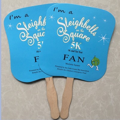 Custom Shape Paper Hand Held Fan W/ Wooden Handle