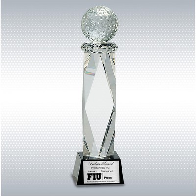 10 3/4" Clear Crystal Golf Ball Trophy on Facet Column w/Black Base