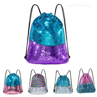 17.7 x 13.77" Mermaid Reversible Sequin Drawstring Backpack