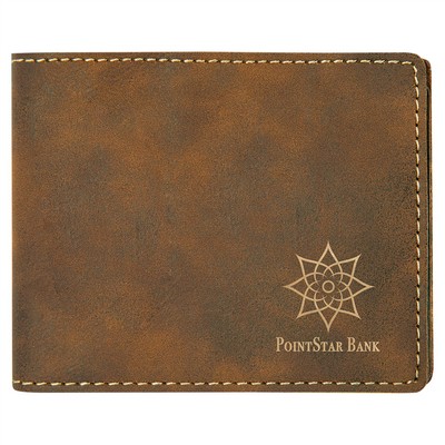 4 1/2" x 3 1/2" Rustic/Gold Leatherette Bifold Wallet