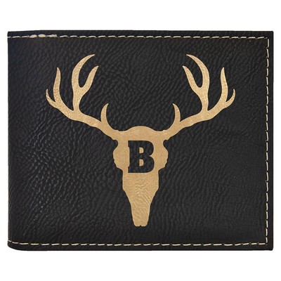 Black/Gold Leatherette Bi-Fold Wallet w/Flip ID Display