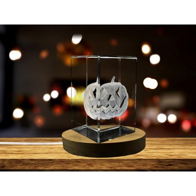 Jack-O-Lantern 3D Engraved Crystal Trophy Award w/LED Base Halloween Decor