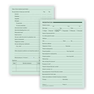 Dental Registration Forms - Two-Sided, Green Ledger