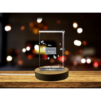 Cape Verde 3D Engraved Crystal Trophy Award w/LED Base