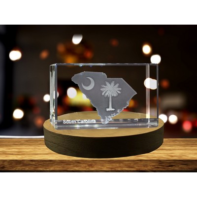 South Carolina 3D Engraved Crystal Trophy Award w/LED Base Light