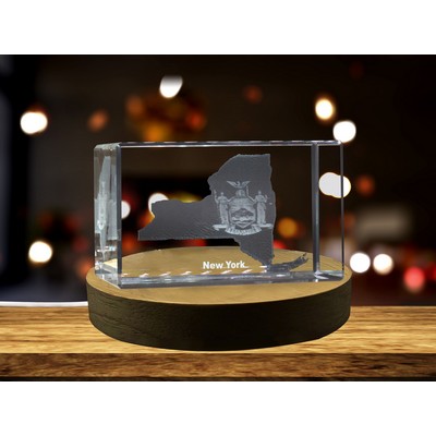 New York 3D Engraved Crystal Trophy Award w/LED Base Light - Recognition Gift
