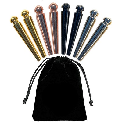 Tapered Easy Grip Cribbage Pegs w/ Velvet Pouch - Set of 8 (Brass, Chrome, Black, Copper)