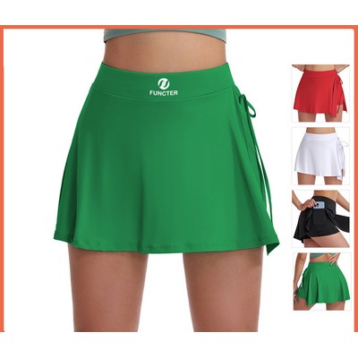 Women's Lace-up High Waisted Tennis Golf Skort w/Pockets