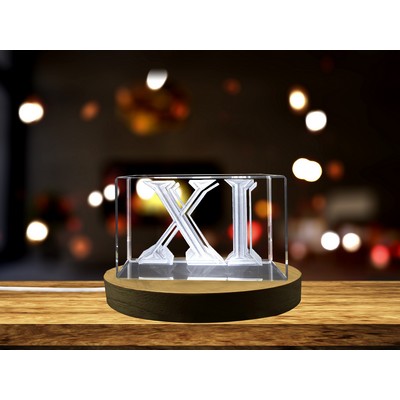 Roman Numeral XI 3D Engraved Crystal Trophy w/LED Light Base