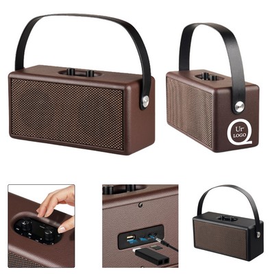 Wooden Bluetooth Speaker w/ Leather Cover and Handle