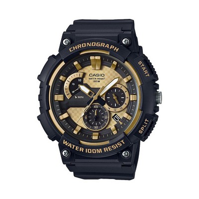 Casio Mens Classic Chronograph Analog Resin Watch Black & Gold Dial