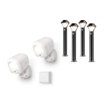 RiSmart Lighting – Spotlight, Battery-Powered, Outdoor Motion-Sensor Security Light, White Bundle