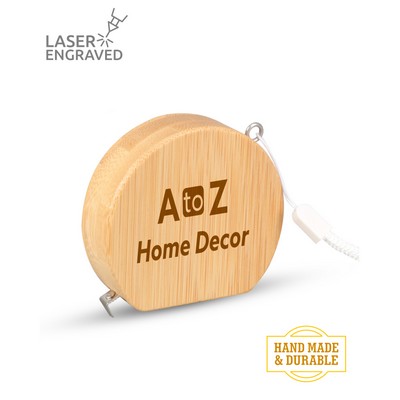 Union Printed - Bamboo Wood (3ft) Round Shaped Tape Measure and Wrist Band with Laser Engraved Logo