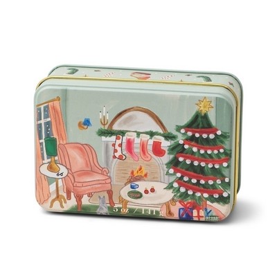 Holiday Tin 5 Oz Matte Illustrated Tin With Living Room Scene - Persimmon &