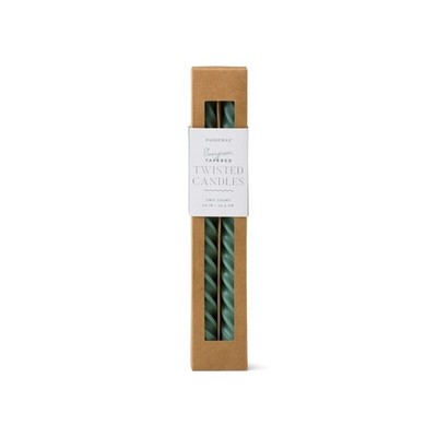 Cypress & Fir Twisted Tapers 10" Tall Evergreen Candles, 2 Per Pack