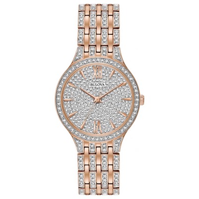 Bulova Watches Ladies' Phantom Crystal Collection Full-Pave Dial And Rose Gold-Tone Ss Bracelet