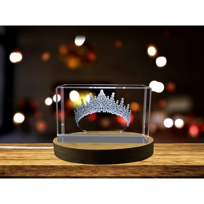 3D Engraved Crystal Wedding Crown Trophy Award w/LED Base