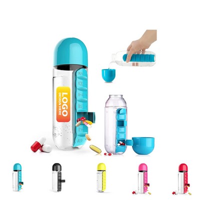 7 Day 2" 1 Pill Box Cup Organizer with Water Bottle