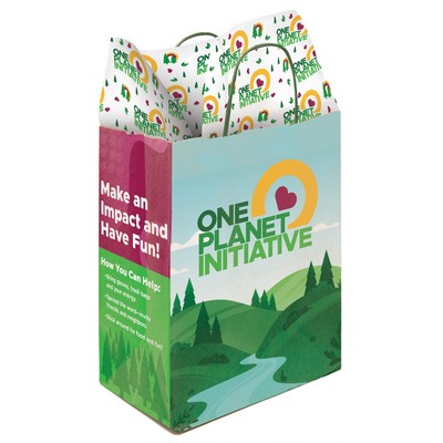 10.25" Natural Brown/Green Handle Shopper with Tissue Paper Bundle