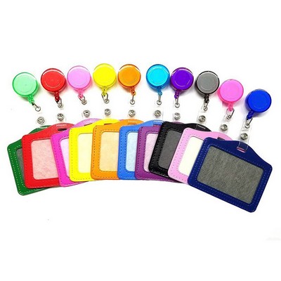 Durable Vertical Leather ID Card Badge Window PU Holder