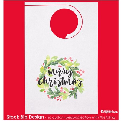 Stock "Merry Christmas Wreath" Design Poly Backed Paper Bibs w/Ties Minimum 25 bibs